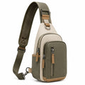 Sling Umhängetasche 18 × 8 × 30 cm aus Textil und Kunstleder Olivgrün Beige mit verstellbarem Schultergurt