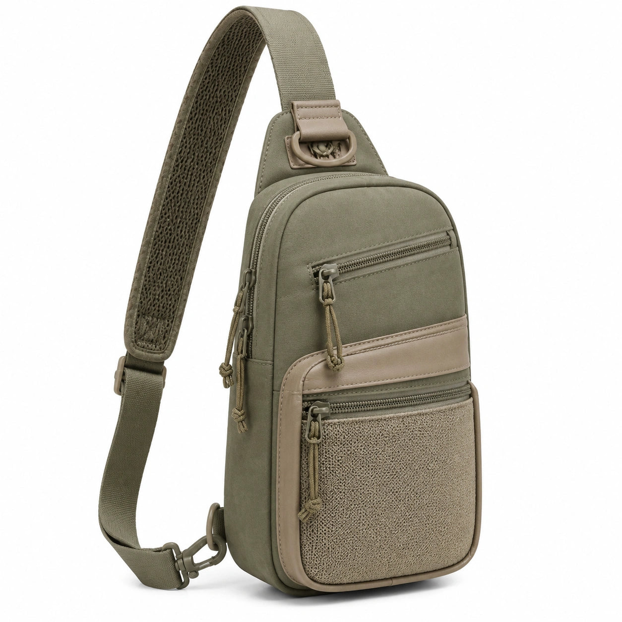 Umhängetasche 18 x 8 x 32 cm Olivgrün Textil und Kunstleder mit mehreren Reißverschlussfächern