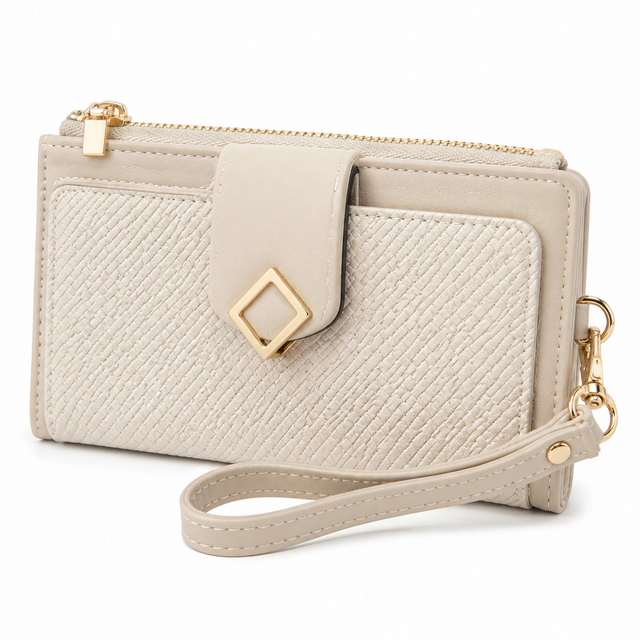 Damen Geldbörse 20 × 3 × 11 cm aus Kunstleder Beige mit Handgelenkschlaufe