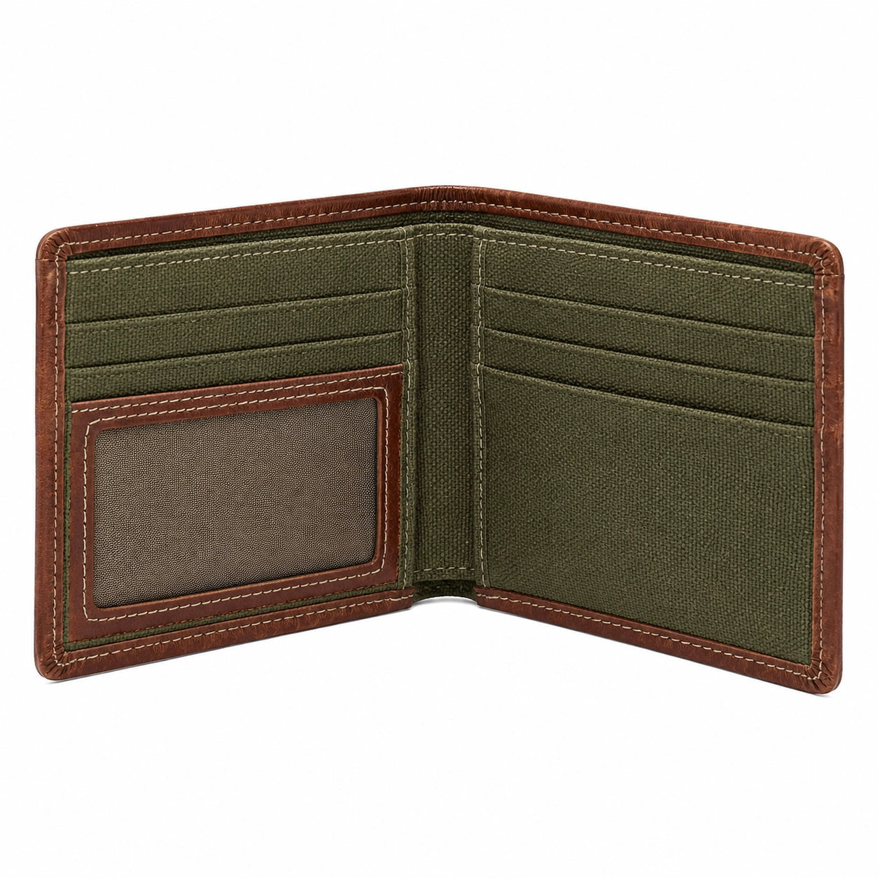 Geldbörse 12 x 9 x 2 cm Kunstleder Textil Olivbraun Kartenfächer Klappformat