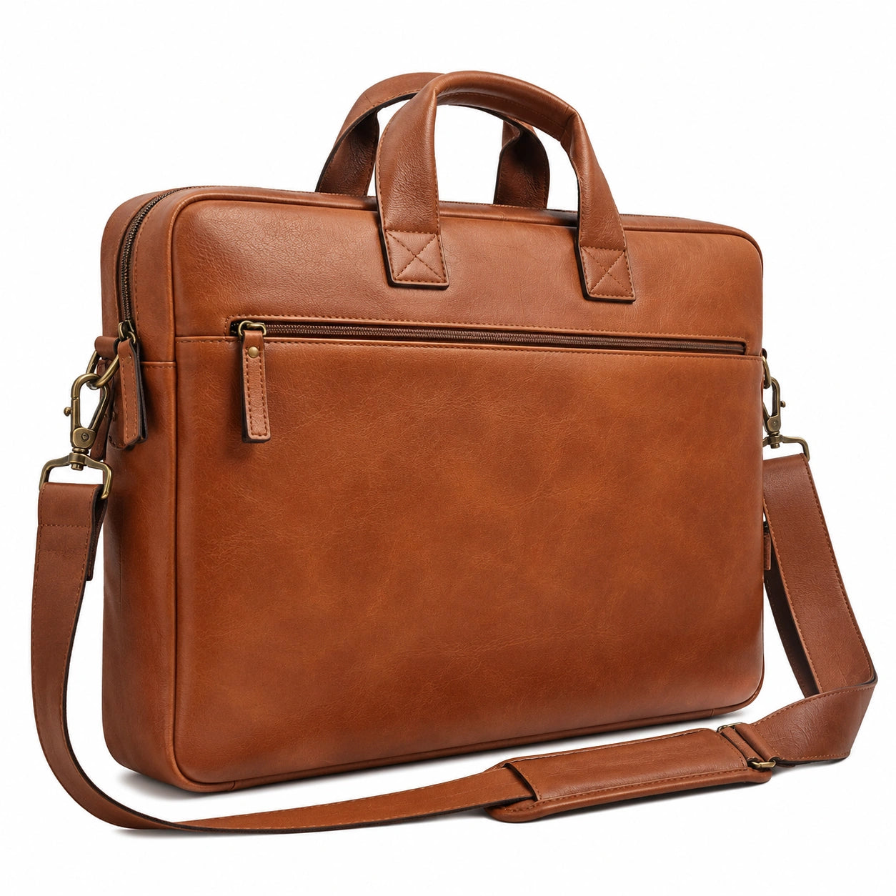 Laptoptasche 40 x 8 x 30 cm aus braunem Kunstleder mit Schultergurt