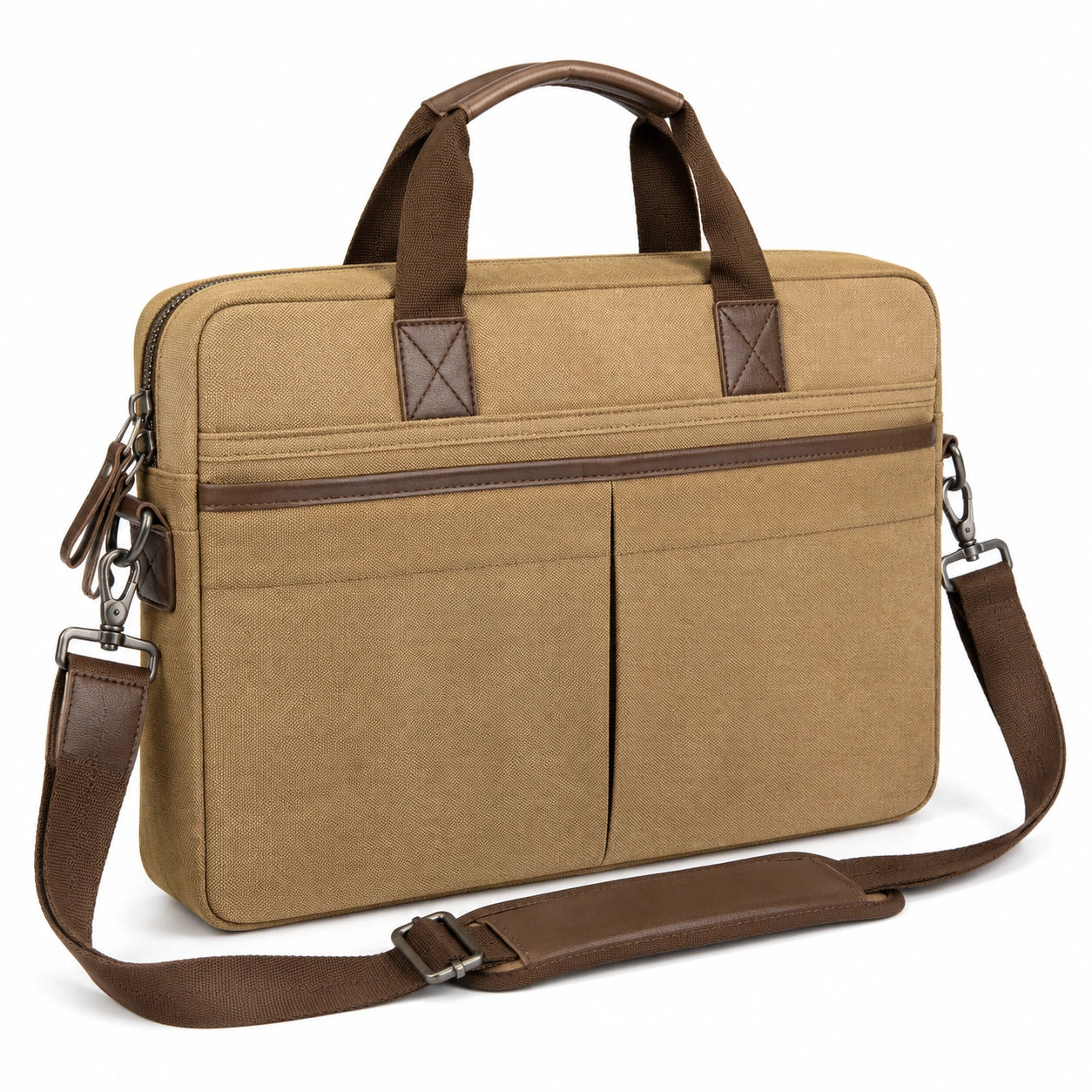 Laptoptasche 40 cm Canvas Braun mit Schultergurt und Reißverschluss