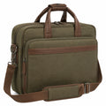 Laptoptasche 40 x 10 x 30 cm aus Gewebe und Kunstleder Olivgrün Braun mit Schultergurt
