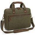 Laptoptasche 40 x 10 x 30 cm aus Textilgewebe olivgrün mit braunen Besätzen und Schultergurt