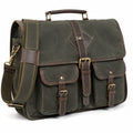 Umhängetasche 40 x 14 x 30 cm aus Canvas und Leder Olivgrün Braun mit Schultergurt im Vintage-Stil