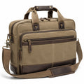 Aktentasche 40 x 12 x 30 cm aus Canvas Khaki Braun mit Schultergurt im Vintage-Stil