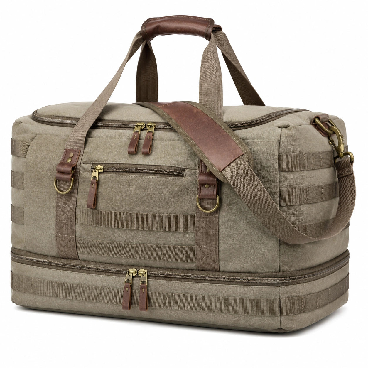 Reisetasche 55 x 28 x 32 cm aus Textilgewebe in Khaki mit Schultergurt und mehreren Fächern