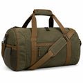 Reisetasche 50 x 25 x 28 cm aus Textilgewebe Olivgrün Braun mit Schultergurt im Duffel-Stil