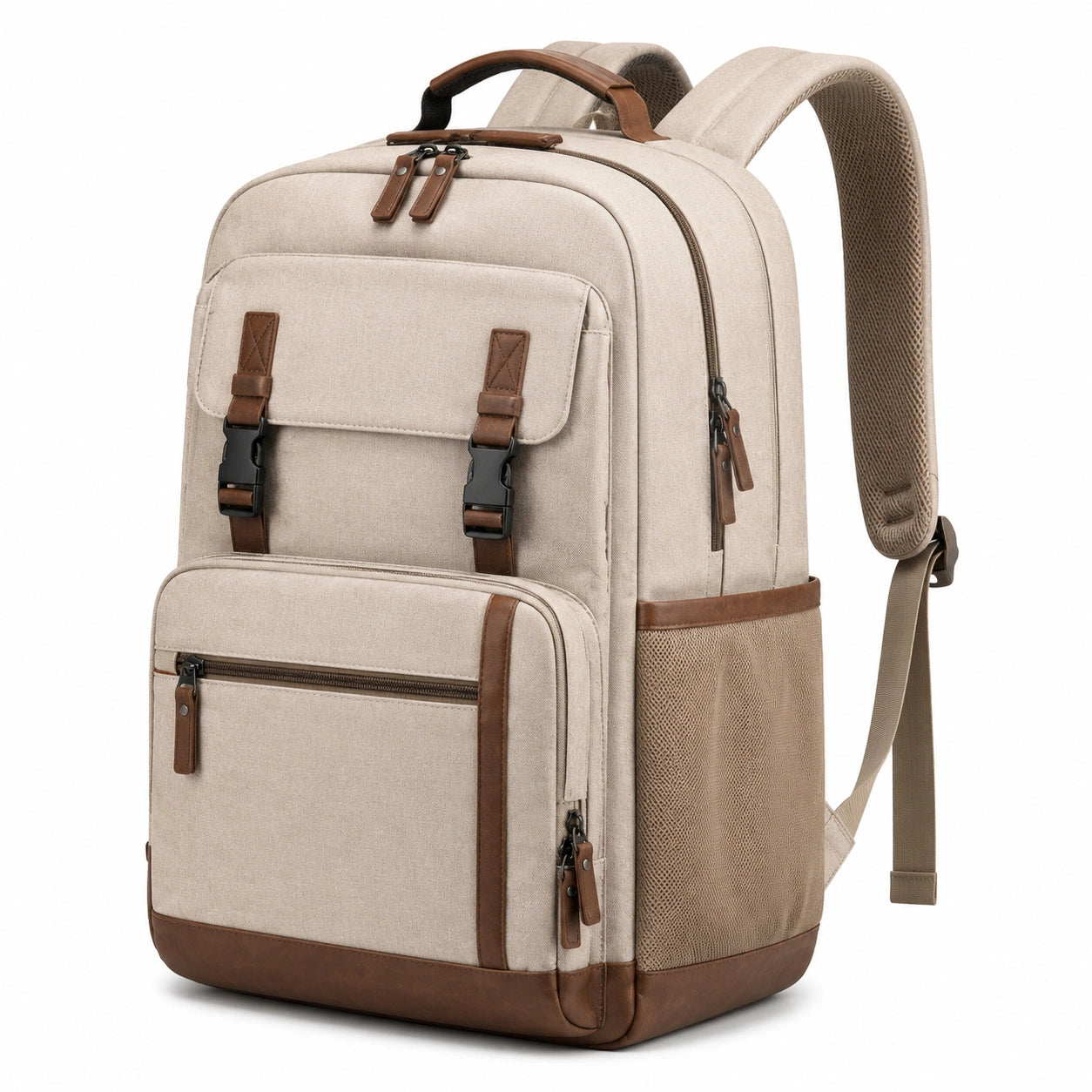 Rucksack 30 x 18 x 45 cm aus Textil in Beige Braun mit mehreren Fächern