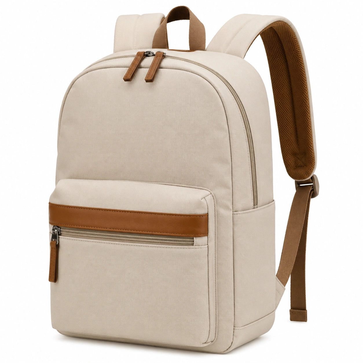 Rucksack 30 x 15 x 42 cm Textil Beige Braun Alltag mit Reißverschlüssen