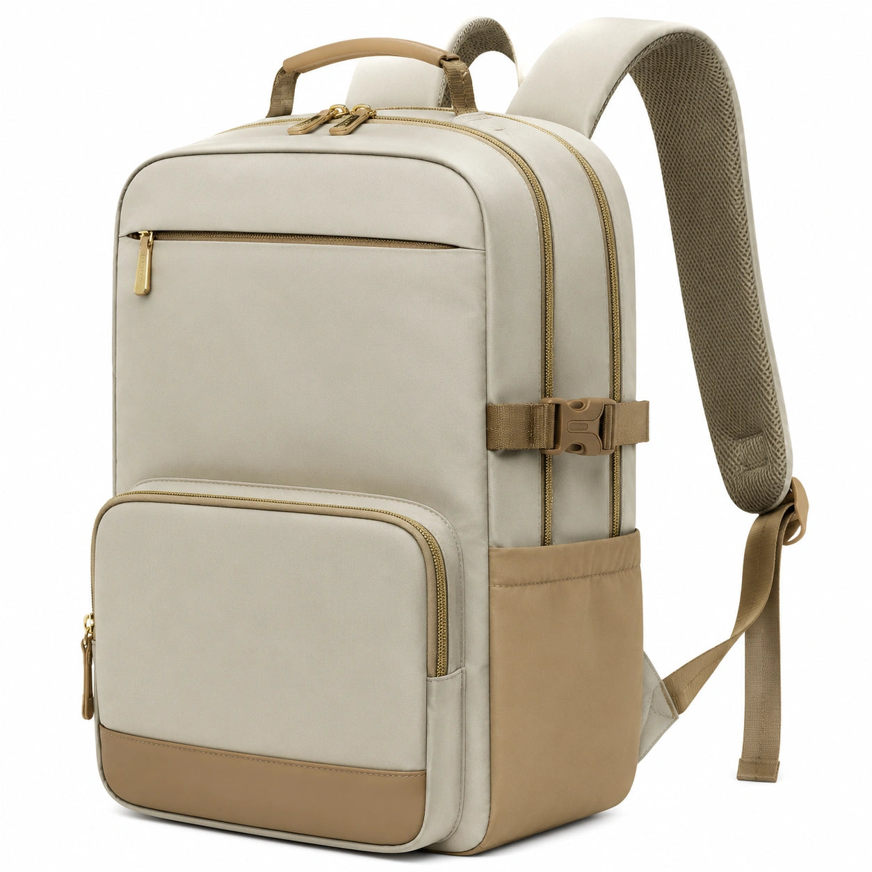 Rucksack 30×16×42 cm aus Synthetik Beige für Alltag und Reisen mit Mehrfachfächern