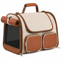 Tiertransporttasche 45 x 30 x 35 cm aus Textil in Beige Braun mit Netzeinsatz und Reißverschluss