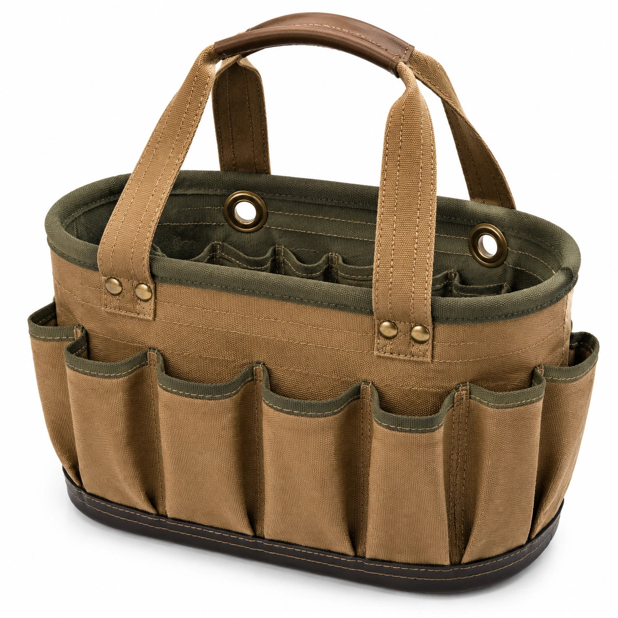 Werkzeugtasche 38 x 20 x 28 cm aus Canvas in Khaki mit offenen Fächern