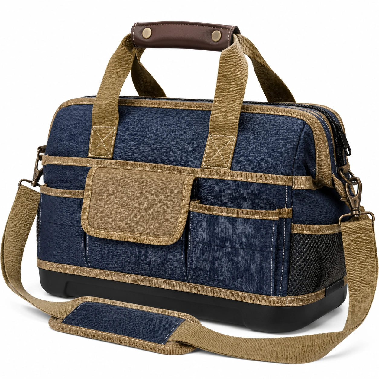 Werkzeugtasche 40 x 15 x 30 cm aus Textilgewebe Blau Beige mit Schultergurt
